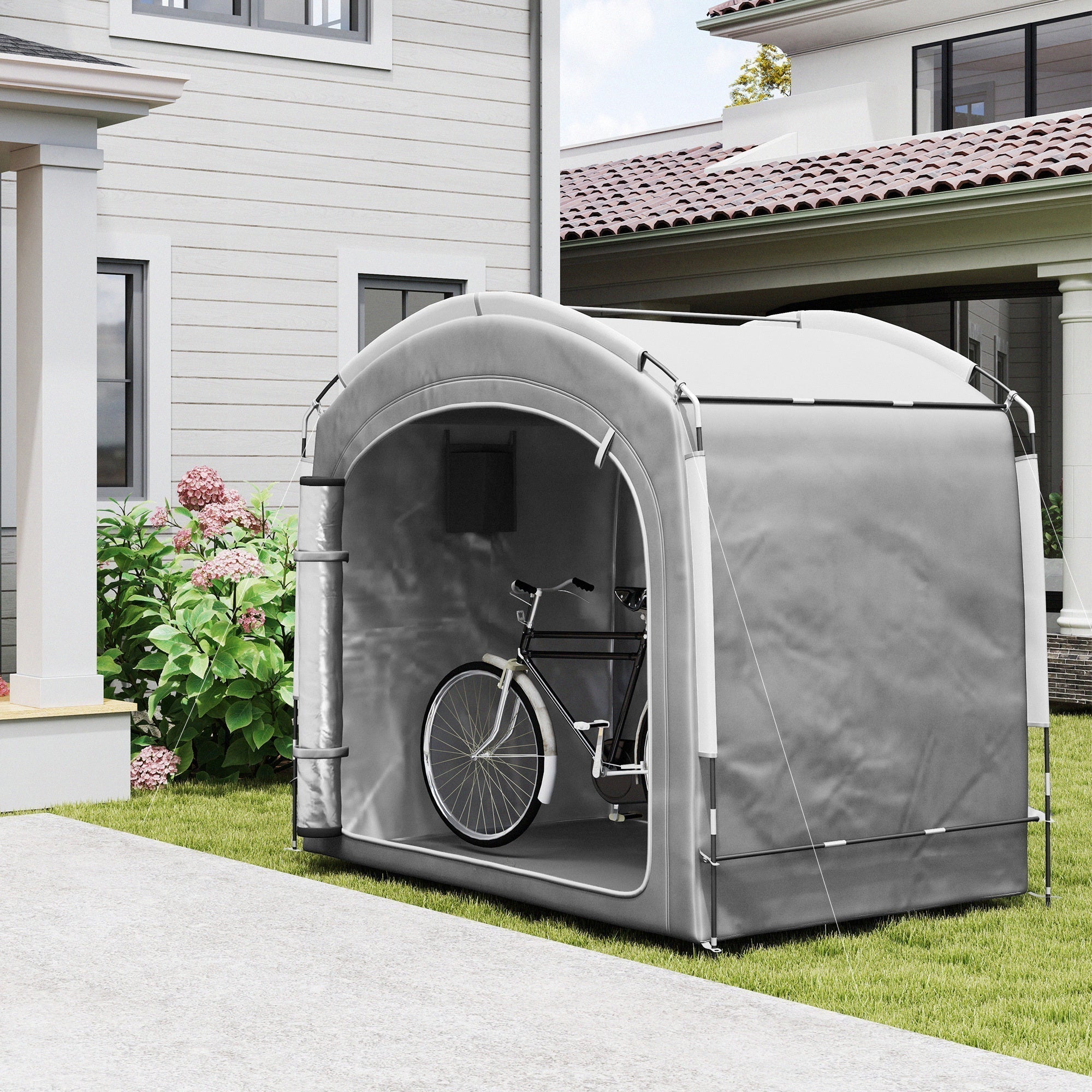 Bike Storage Shed Tent, Portable And Waterproof With 210D Oxford Fabric And Carry Bag For 3 - 4 Bicycles, Dark Gray - Decindoor