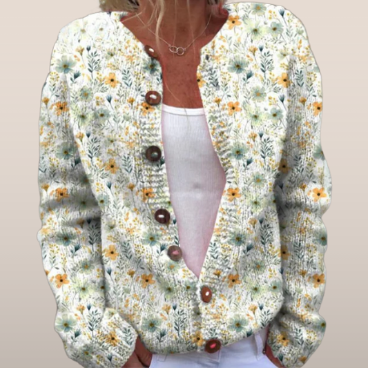Sylvie – Gebreide Vest met Bloemenprint