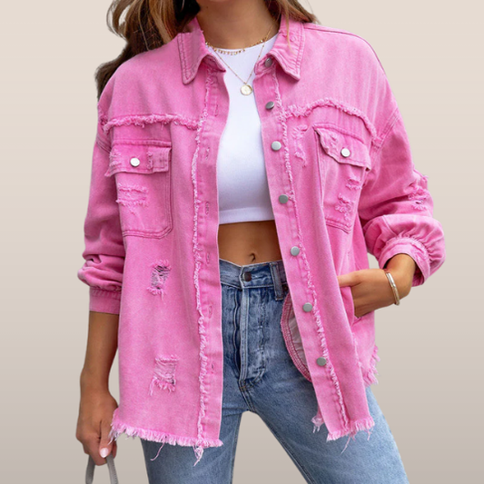 Dames Denim Jas - Ruwe Afwerking - Destroyed Look - Casual Oversized Model