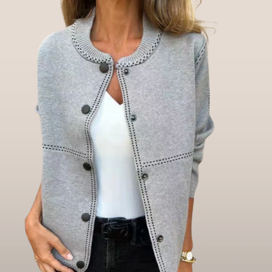 Dames Knitted Cardigan – Fijngebreid Vest met Knoopsluiting en Contrastdetail