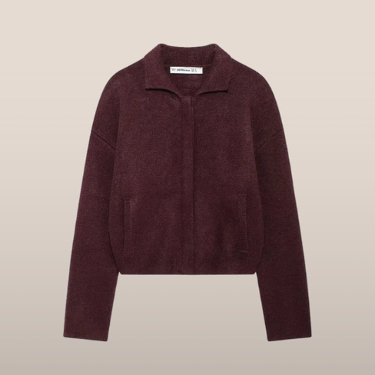 Dames Gebreide Bomberjack – Minimalistisch Jasje met Kraag en Verborgen Sluiting