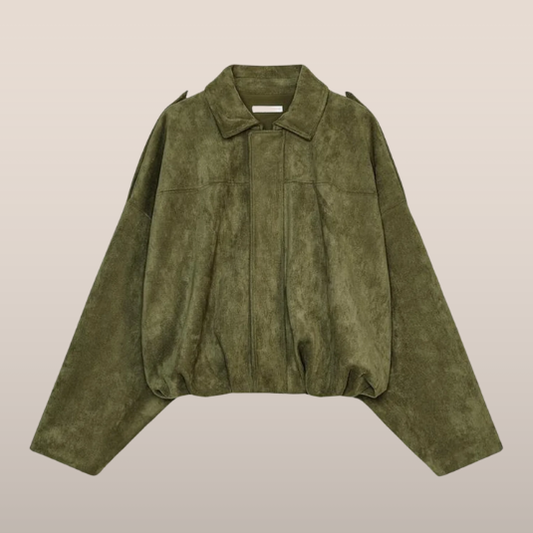 Dames Oversized Bomberjack – Losvallend Suède Look Jasje met Kraag